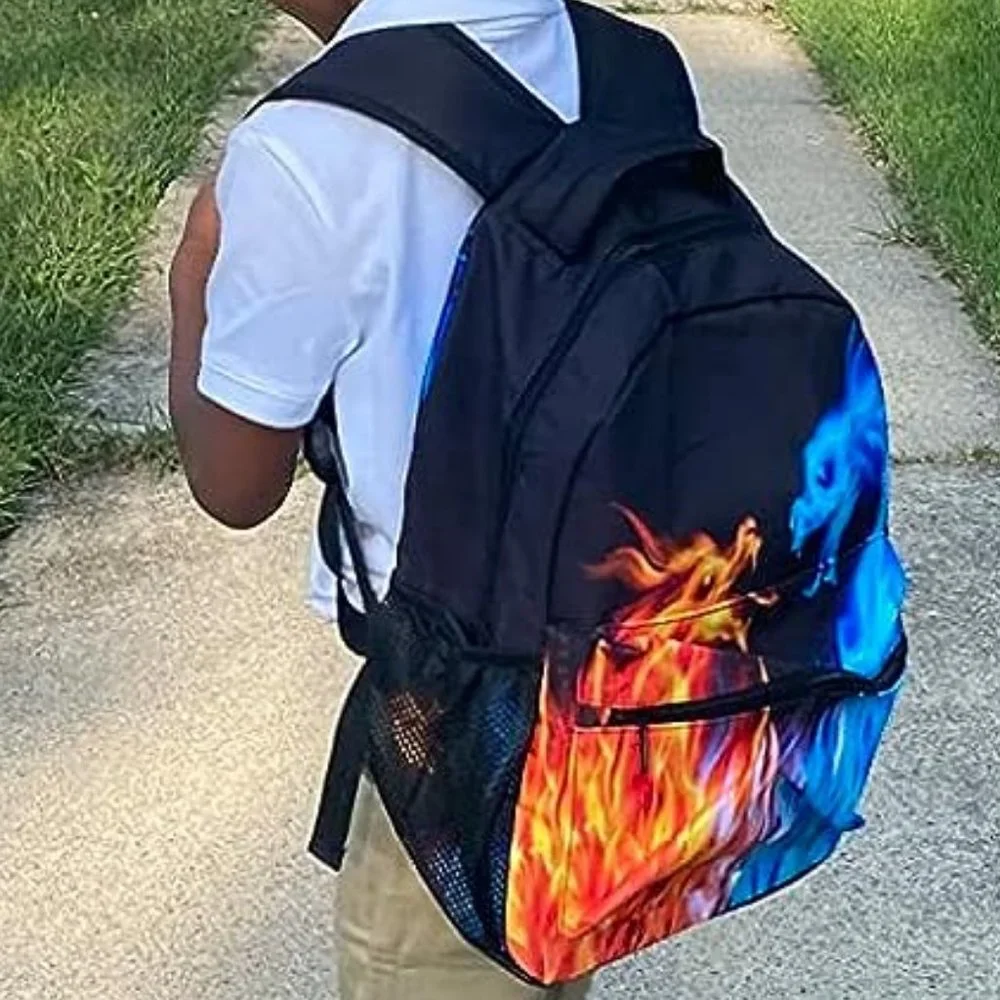 Boys Red Blue Fire Dragon Laptop Galaxy Teens Monster Animal Water Resistant Bag